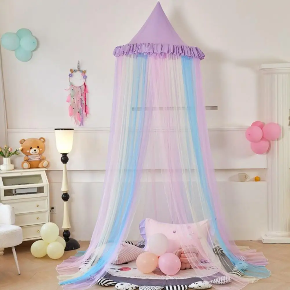 

Декоративный навес, дышащий сетчатый навес, мечтательный Радужный навес для кровати для девочек, купольная палатка принцессы, дышащая москитная сетка