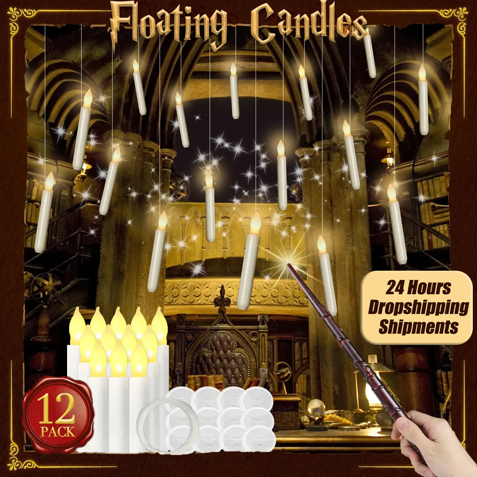 12/48/72 Floating Candle with Magic Wand Flying Candles Burning Candles Led candles Taper Candles for Christmas/Party/Wedding