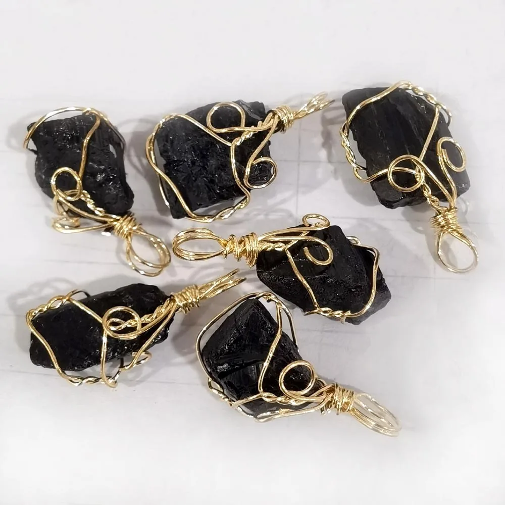 Natural Black Tourmaline Natural Stone Pendants Reiki Bead Pendant Nunatak Raw Chakra Healing Energy Stone Wire Wrapped Jewelry