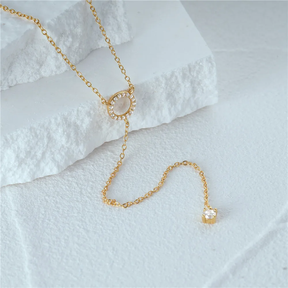 CANNER Real 925 Sterling Silver Jewelry Necklace Circular Zircon Pendant Clavicle Chain Tassel Design Charms Long Chain Gift