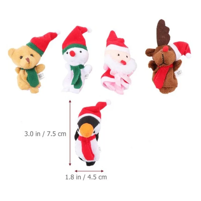 Natal Finger Puppets Brinquedos para crianças, alces, Papai Noel, boneco de neve, personagem pinguim, favores do partido, mãos, 5pcs
