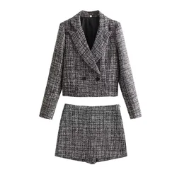 UNIZERA 2024 Autumn New Product Fashion Casual Women's Wear Simple and Versatile Checkered Short Suit Coat Half Skirt Set