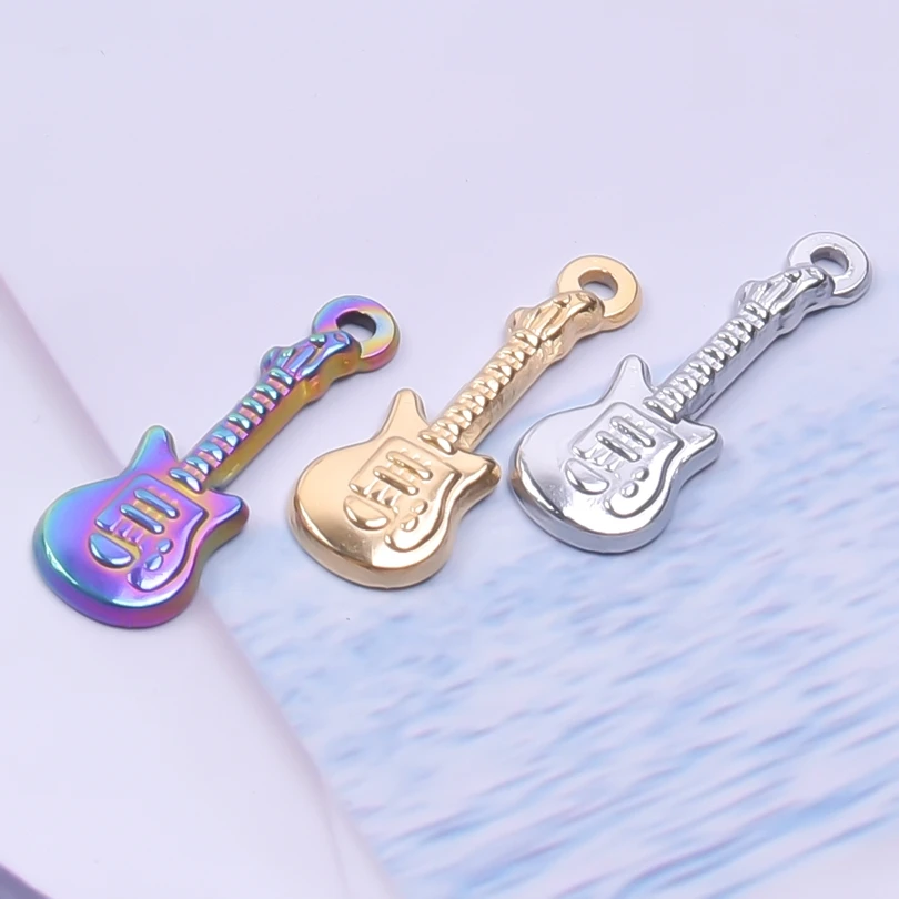 5pcs Cute Stainless Steel Guitar Charms Pendant For Jewelry Making DIY Jewelry Necklace Bracelet Findings Accessories Materials