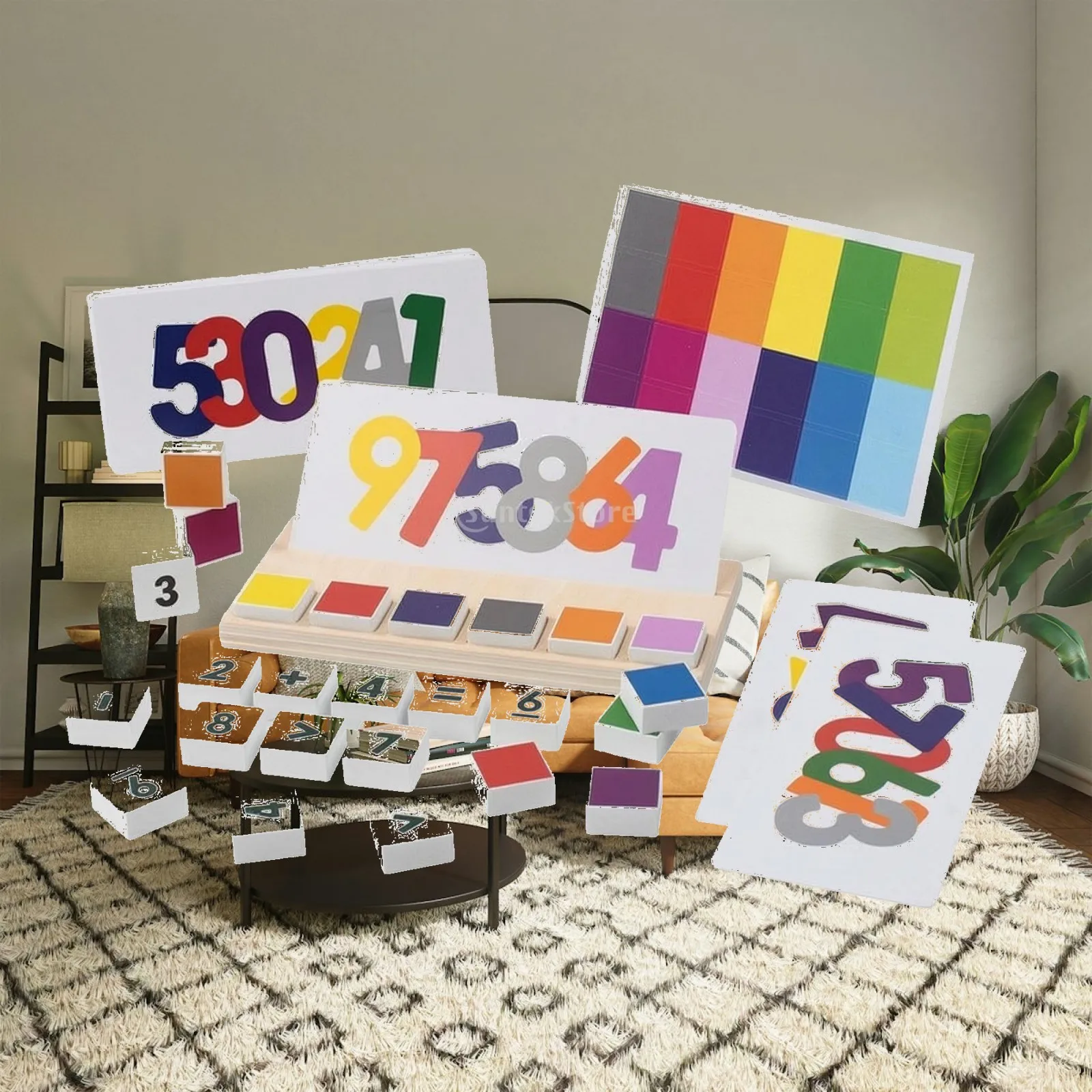 Kids Wooden Learning Puzzle Number Color Sorting Toy for Preschool Math Games and Fine Motor Skills Development