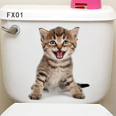 

Lively Cartoon Animals Kitten Puppy 3D Hole Cat Dog Toilet Stickers Home Decoration Diy Wc Washroom/Door Posters Wall Art Decals