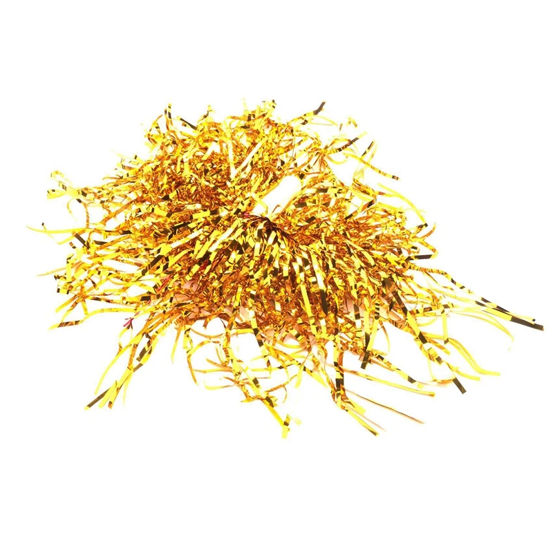 120Pcs Cheerleading Pom Poms Metallic Foil Cheer Pom Poms With Plastic Handle For Adults Kids Cheerleaders Party Yellow