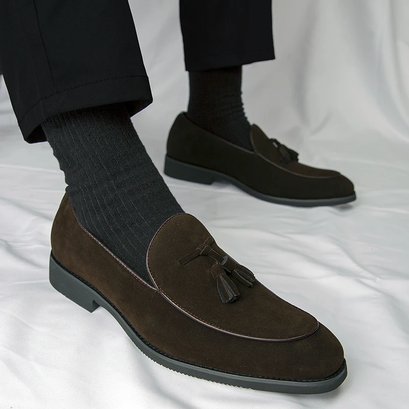 Fashion Men's Leather Business Shoes Brand Versatile Casual Tassel Loafers Urban Quality Non Slip Sole Comfortable Driving Shoes