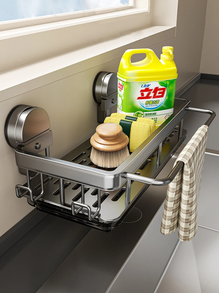 

Кухонный органайзер на присоске. Железная настенная полка. Нержавеющая компактная стойка для хранения. Прочный клейкий держатель без дрели.