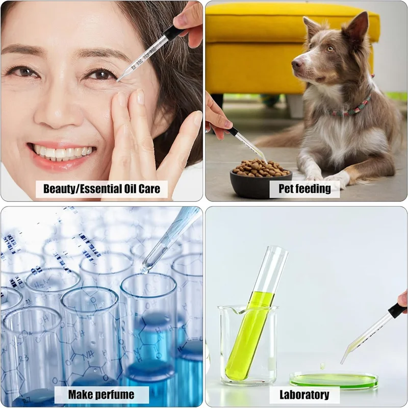 B46B-4PCS قطارة 1 مل، قطارة عين زجاجية مع قياسات طرف منحني ومستقيم، قطارة ماصات معايرة لسهولة أساسية