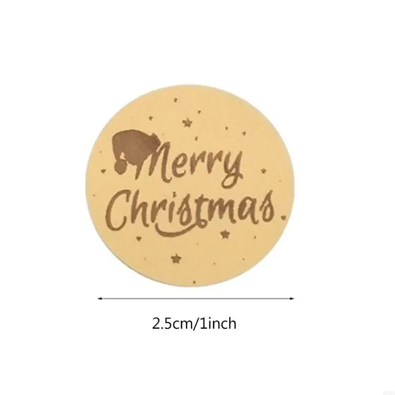 R66A 500pcs Round Merry Christmas Adesivi ringraziamento Pacchetto carta per l'etichetta sigillatura adesivi