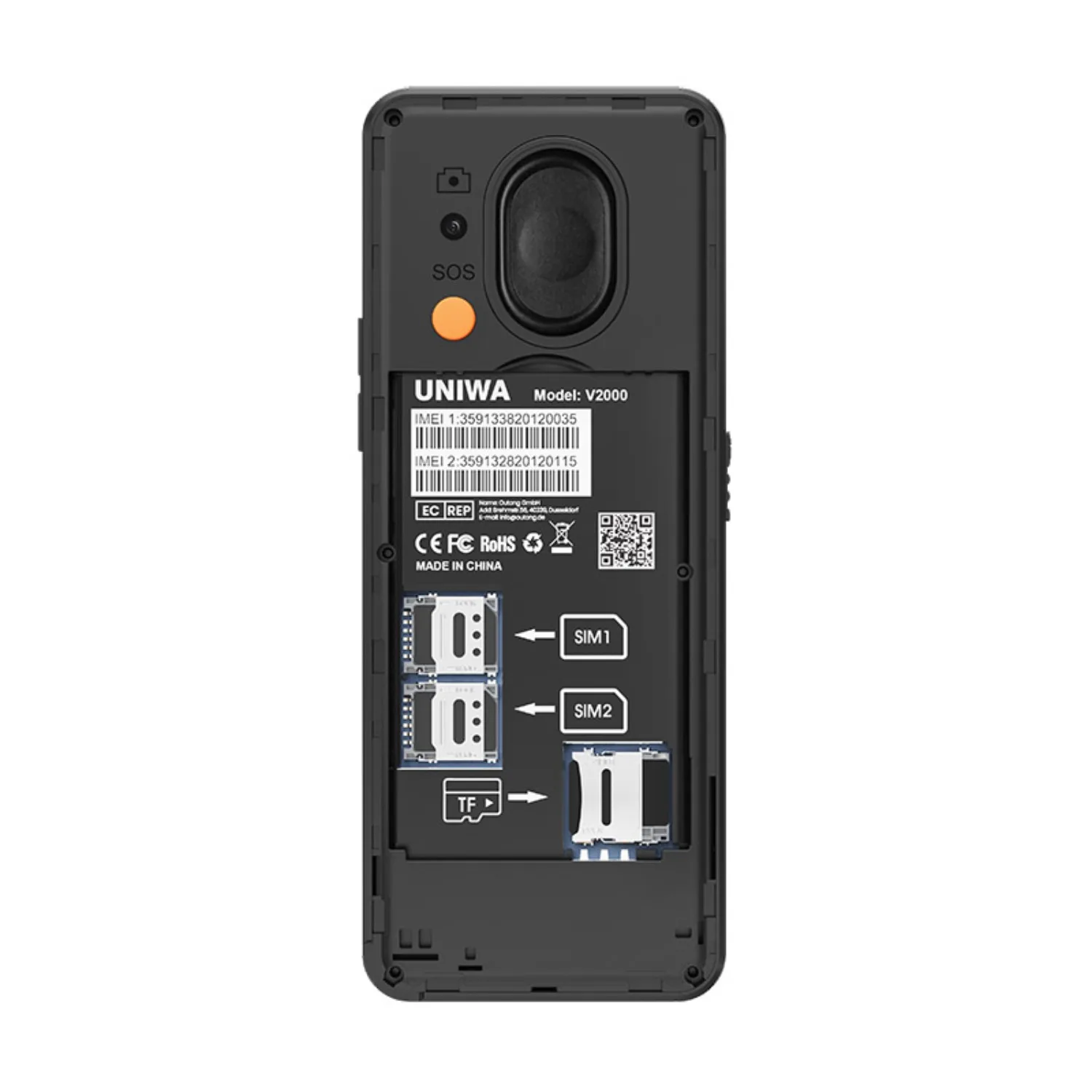 UNIWA V2000 4G لوحة المفاتيح ميزة الهاتف 2.4 "زر كبير بصوت عال مزدوج SlM قابل للإزالة 1700 مللي أمبير تسليط الضوء على الشعلة 0.3MP إصدار الاتحاد الأوروبي والولايات المتحدة الأمريكية