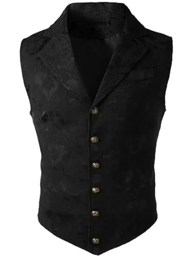 Herren Vintage Viktorianische Blumen-Jacquard-Weste, V-Ausschnitt, einreihig, ärmellos, Gothic Hochzeits-Party Cosplay Kostüm – Detail 16