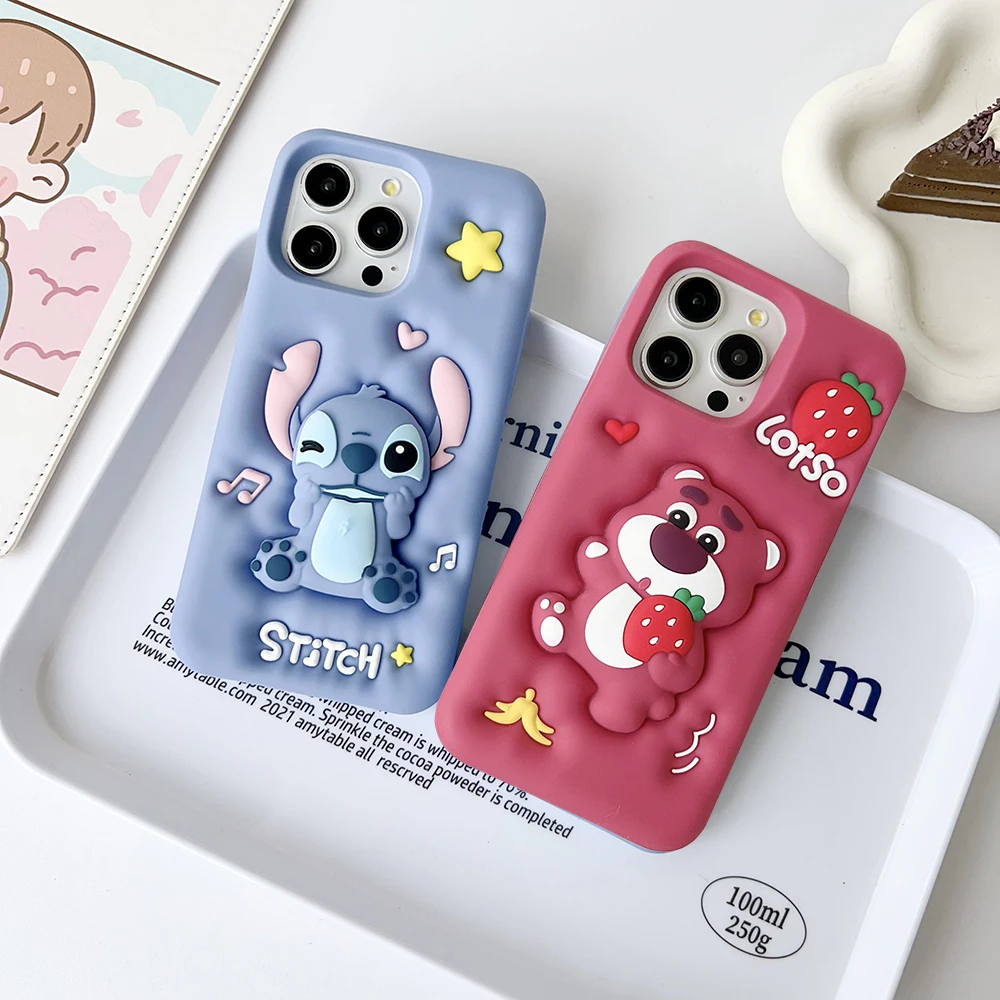 3D Expand Lotso Stitch Cartoon Shatter Silicon Soft Phone Case for iPhone 14 Pro Max 15 13 Pro 11 12 Pro Max 14 15 Pro