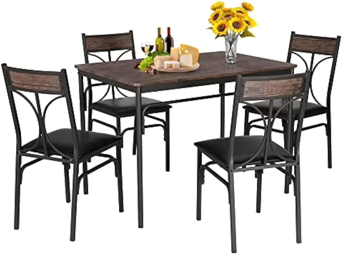 5 Piece Kitchen Table Set for Dining Room,Dinette,Breakfast Nook Industrial Style Seating for Four Brown