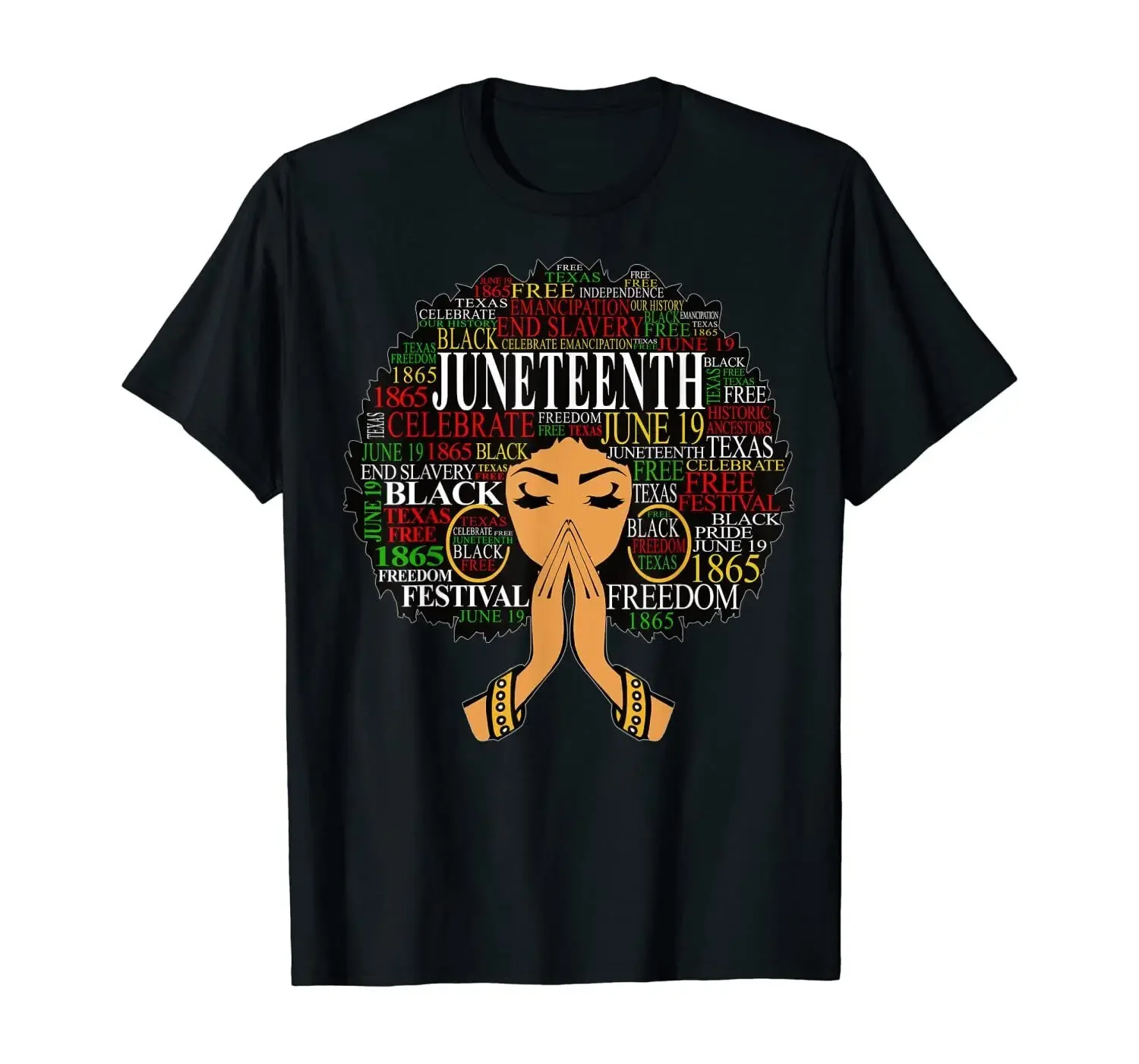 USA Juneteenth Melanin Black Women Natural Hair Afro Word Art T-Shirt