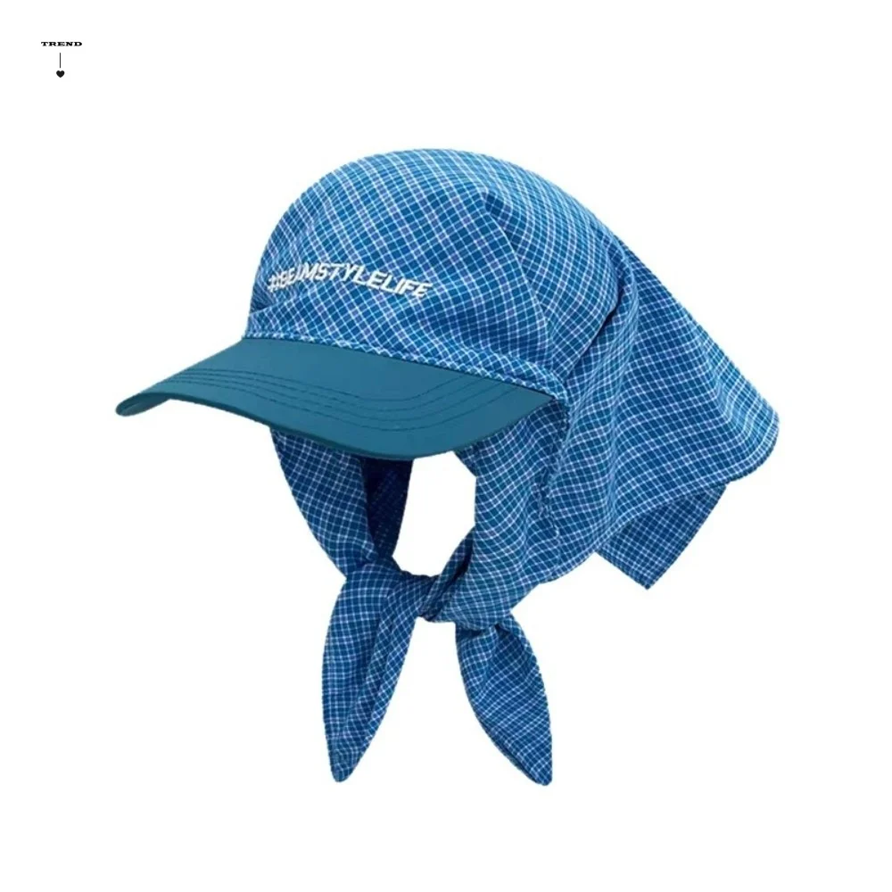 Portable Korean Style Headscarf Baseball Hat Plaid Y2k Strappy Scarf Hat Spicy Girls Hair Band Strappy Bandana Hat Summer