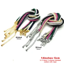 3 Pcs/lot 3.5~ 4mm Fashion 3 Shares Silk Cord Necklace DIY Adjustable Gold Silver Color Rope Choker Accessory Lobster Clasp Cord