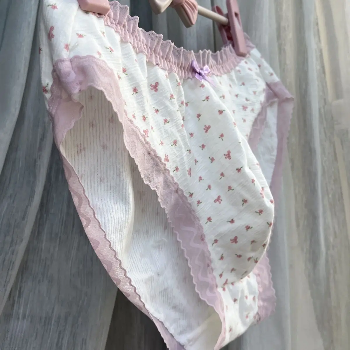 Handmade Man's Pink Flower Lace Hem Lace Cute Design Male LGBQT Brief BF Panty BF Gits(flower may slittly varies)