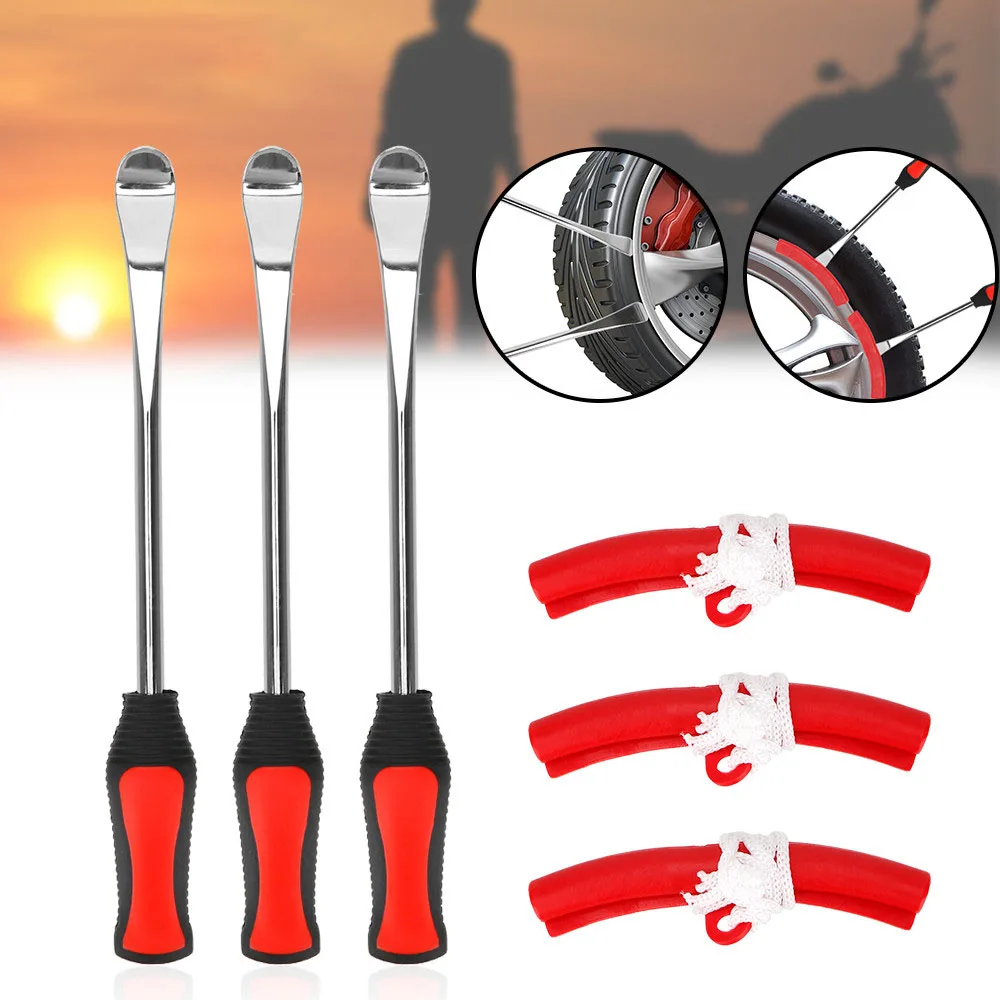 

Heavy-Duty Motorcycle/Bicycle Tire Spoon Kit-Professional-Grade Steel Irons+Replacement Rods Essential Tire Change Tools