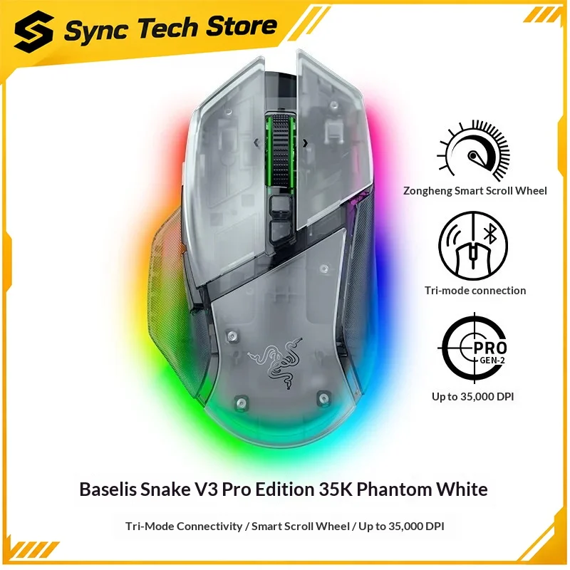 Basilisk V3 Pro 35K Phantom White Tri-mode Wireless Gaming Mouse Focus Pro 35K Gen2 Optical Sensor RGB Ergonomic Esports Mouse