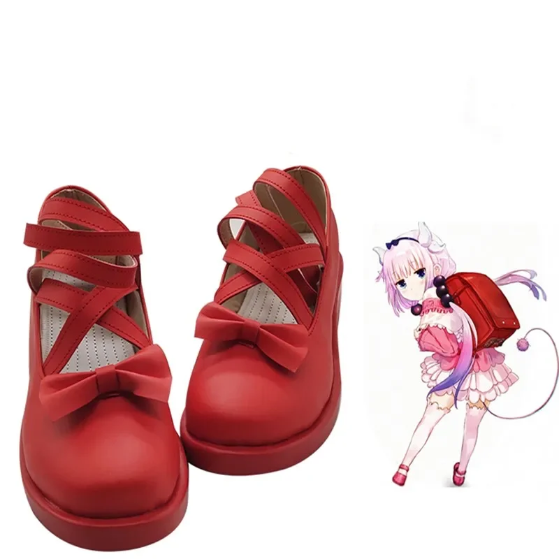 Miss Kobayashi's Dragon Maid Kanna Womens Girl Cosplay Kawaii Cute Lolita Red Summer Spring Low Heel Harajuku Goth Anime Shoes