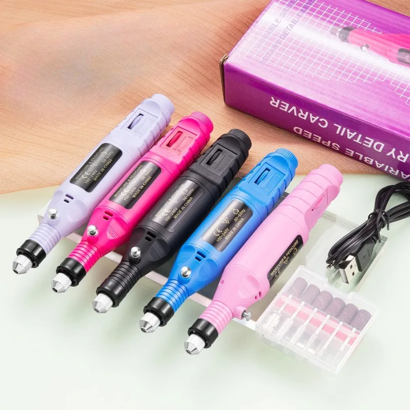 Trapano elettrico per unghie Penna per manicure portatile Batteria ricaricabile 5 impostazioni di velocità Lucidatore per unghie