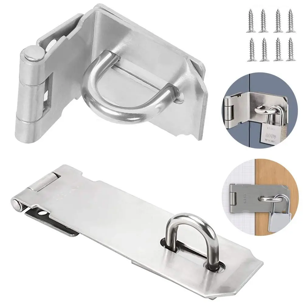 Practical Stainless Steel Padlock Hasp Burglar-proof Right Angle Door Clasp Lock 90 Degree Household Shed Latch