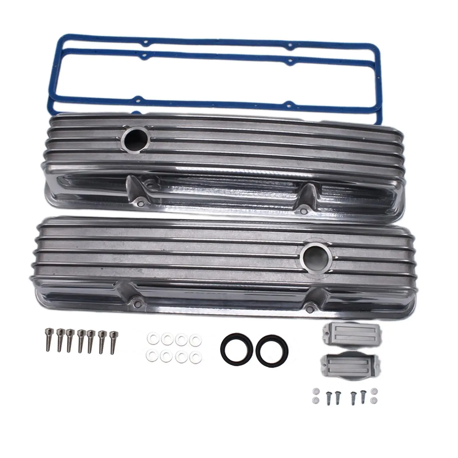 Retro Finned Tall Valve Covers Set Polished for Chevy Sbc 327 350 400 Repair Parts Professional Easily Install Lightweight