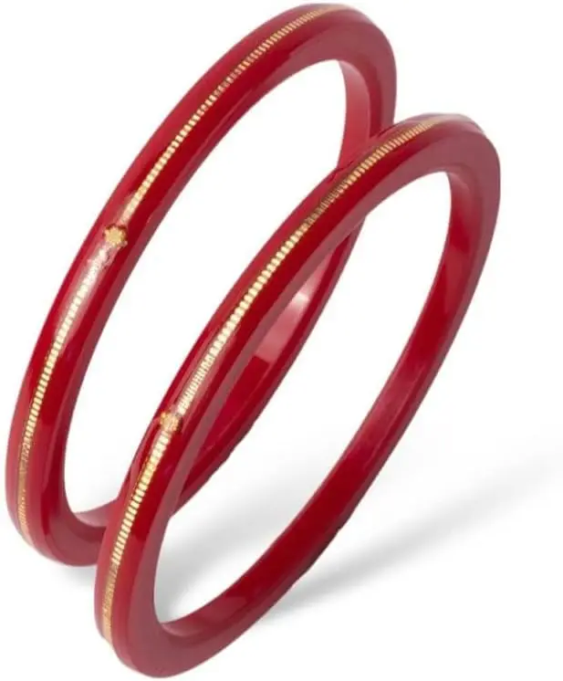 by Ashok Jewellers 22kt (916) Yellow Gold Handmade Pola Bangles/Wedding Chooda/Churas for Women with Purity Certificate (Set of 2pcs) - Red