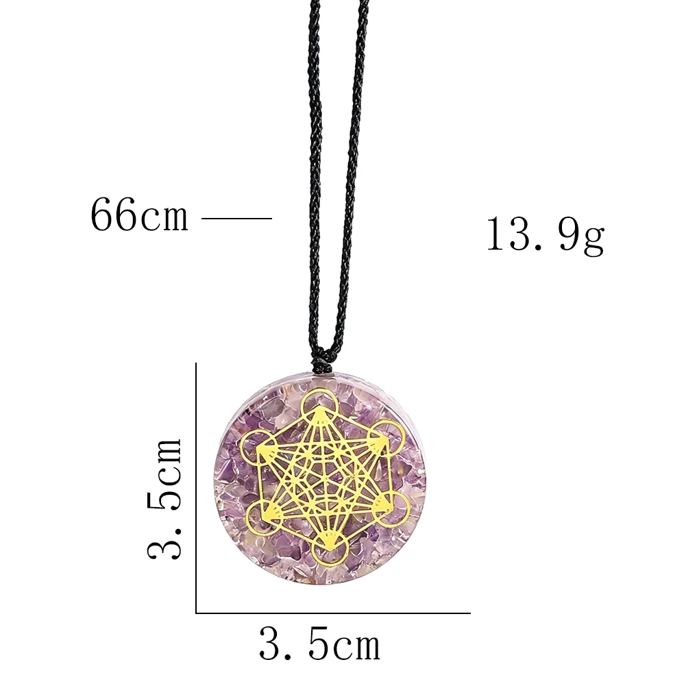 Natural Circular Amethyst Pendant Metatron Geometry Pattern Design Seven Chakras Healing Crystal Neutral Versatile Necklace Gift