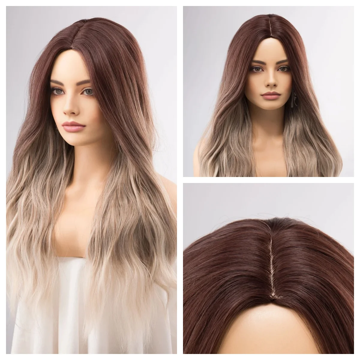 

Ombre Blonde Highligth wig Long Natural Wave Wig For Women Cosplay Wig Middle Part Heat Resistant