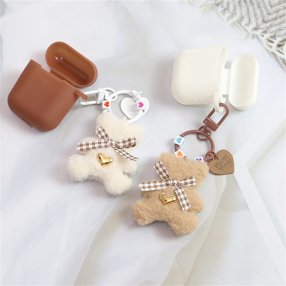 Cartoon Cute Bear Plush Keychain Animal Doll Keyring For Women Bag Charms Pendant Girls Earphone Case Accessories Gifts