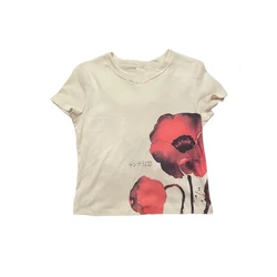 Y2K Summer Retro Flower Design Feels Simple and Unique, Versatile for Men and Women Summer Couples Short sleeved T-shirt Trend