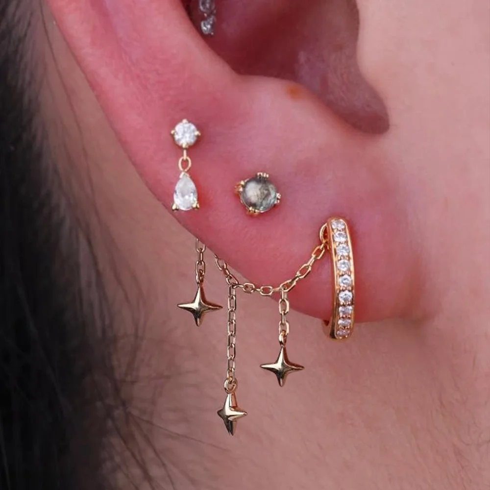 AIDE 925 Sterling Silber Kite Stone Zirkon Flachkopf-Innengewinde-Piercing für Damen, Sternkette, Quasten-Accessoires, Schmuck – Detail 14