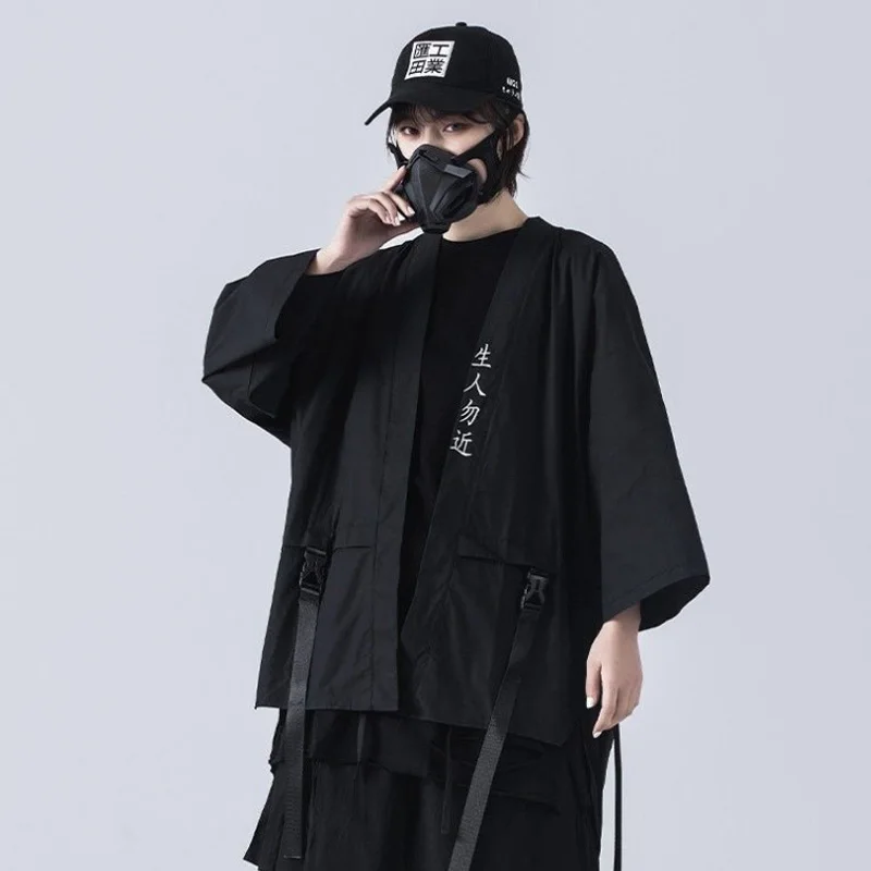 Harajuku Fashion Women Taoist Robes Casual Cardigan Short-sleeved Shirt Japanese Style Summer Bat Sleeve Jacket Ribbons Unisex