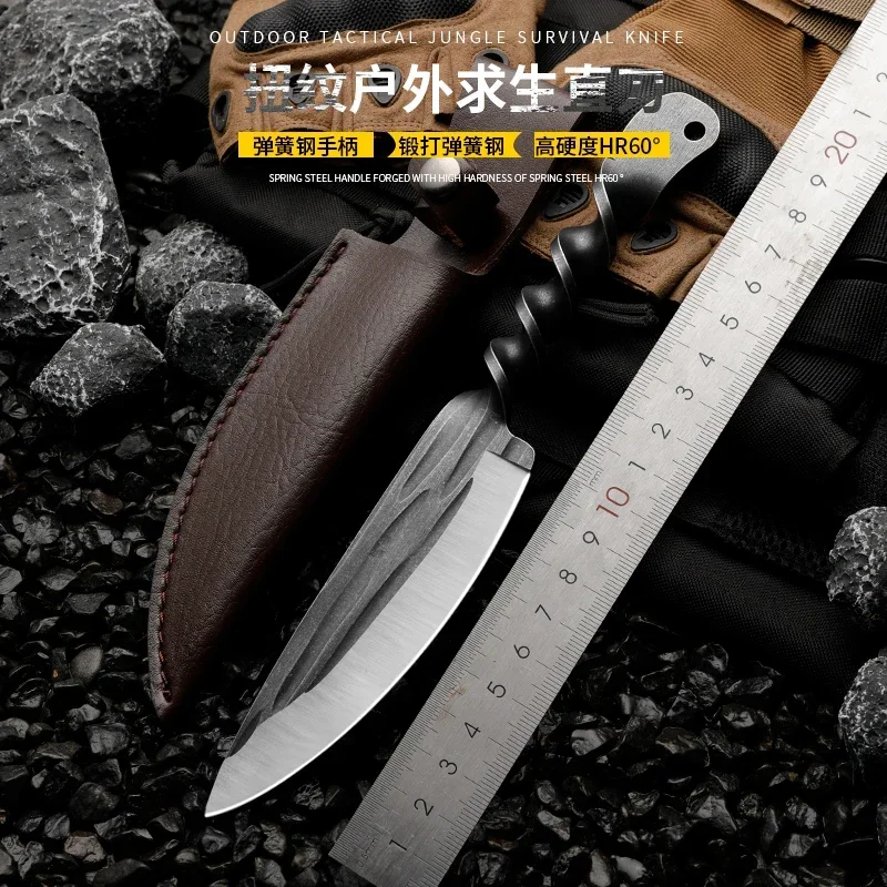 Coltello in acciaio a molle forgiato di alta qualità: la migliore lama di sopravvivenza, caccia e salvataggio per uomo