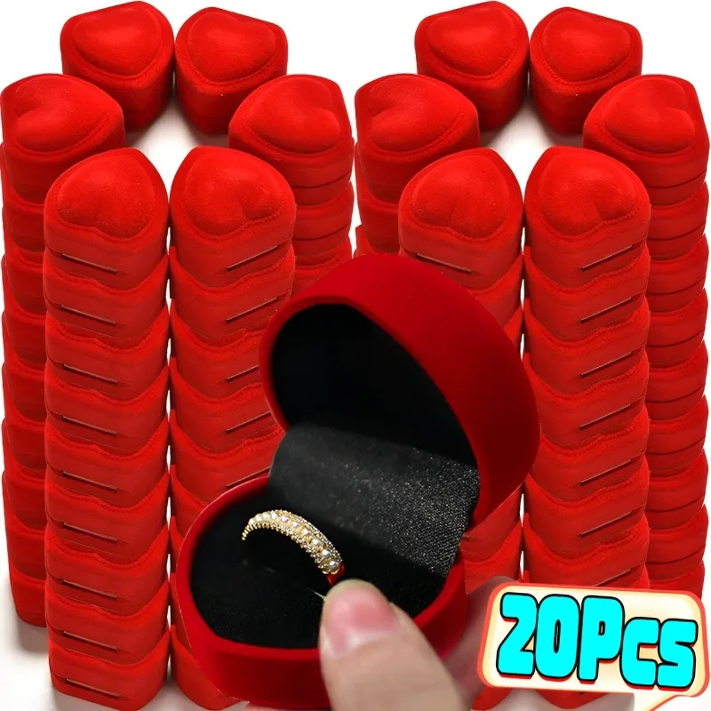 New Flocking Red Heart Shape Ring Boxes Jewelry Earrings Display Cases Holder Gift Box Wedding Ring Box Counter Packaging Rings