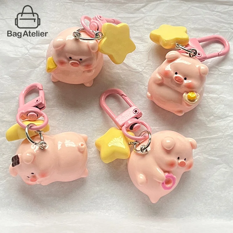 Cubic Pink Piggy Bag Charm Keychain Cute Resin Cartoon Piggy Keychain Pendant Kawaii Backpack Pendant Decoration Gift