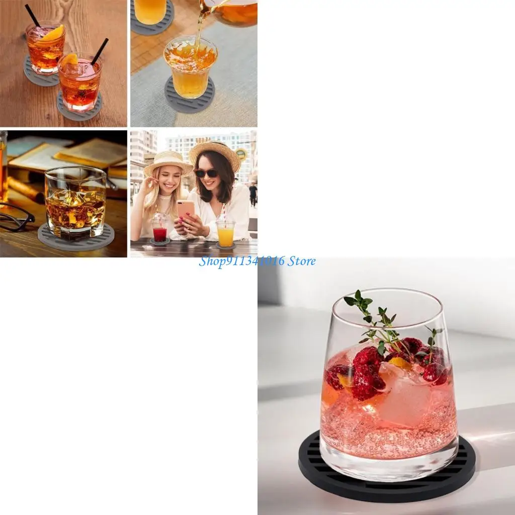 Waved And Striped Silicone Cup Dishwasher Safe Drink Mat Heatproof Pad For Beverages Home Accessories