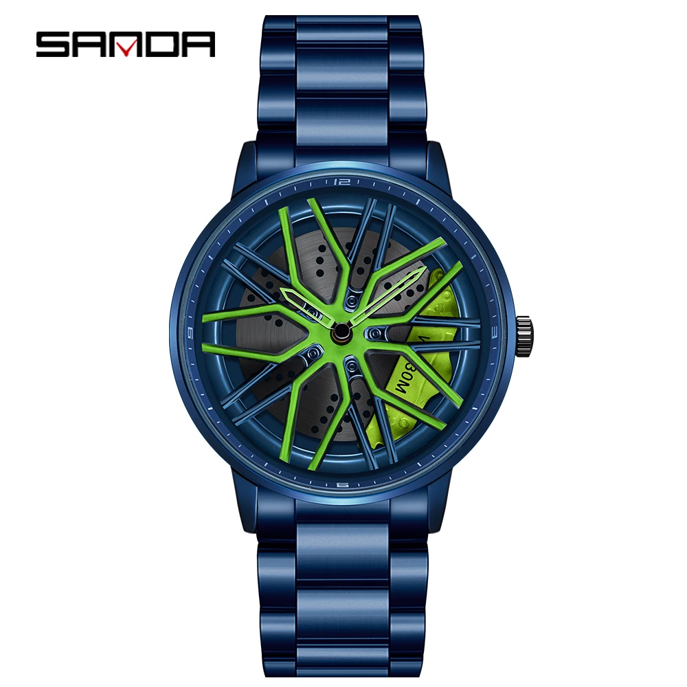 

Fashion Sanda Top Brand New Full Stainless Steel Strap Simple Creative Hollowing 360 Degrees Quartz Men Leisure Waterproof Watch