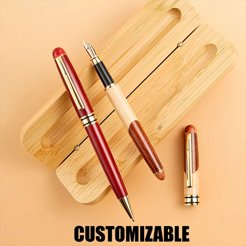 

Персонализированная деревянная шариковая ручка с гравировкой логотипа, тексту, индивидуальная бамбуковая ручка для вывески для семейной компании, коробка для ручек, подарок