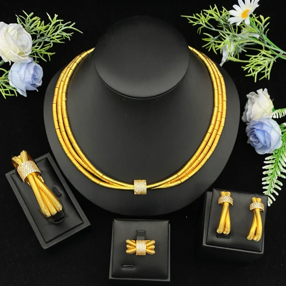 

JRH Дубай Роскошный Ближневосточный комплект ювелирных изделий Позолоченный цирконий Браслет Кольцо Ожерелье Серьги для женщин Свадебные аксессуары