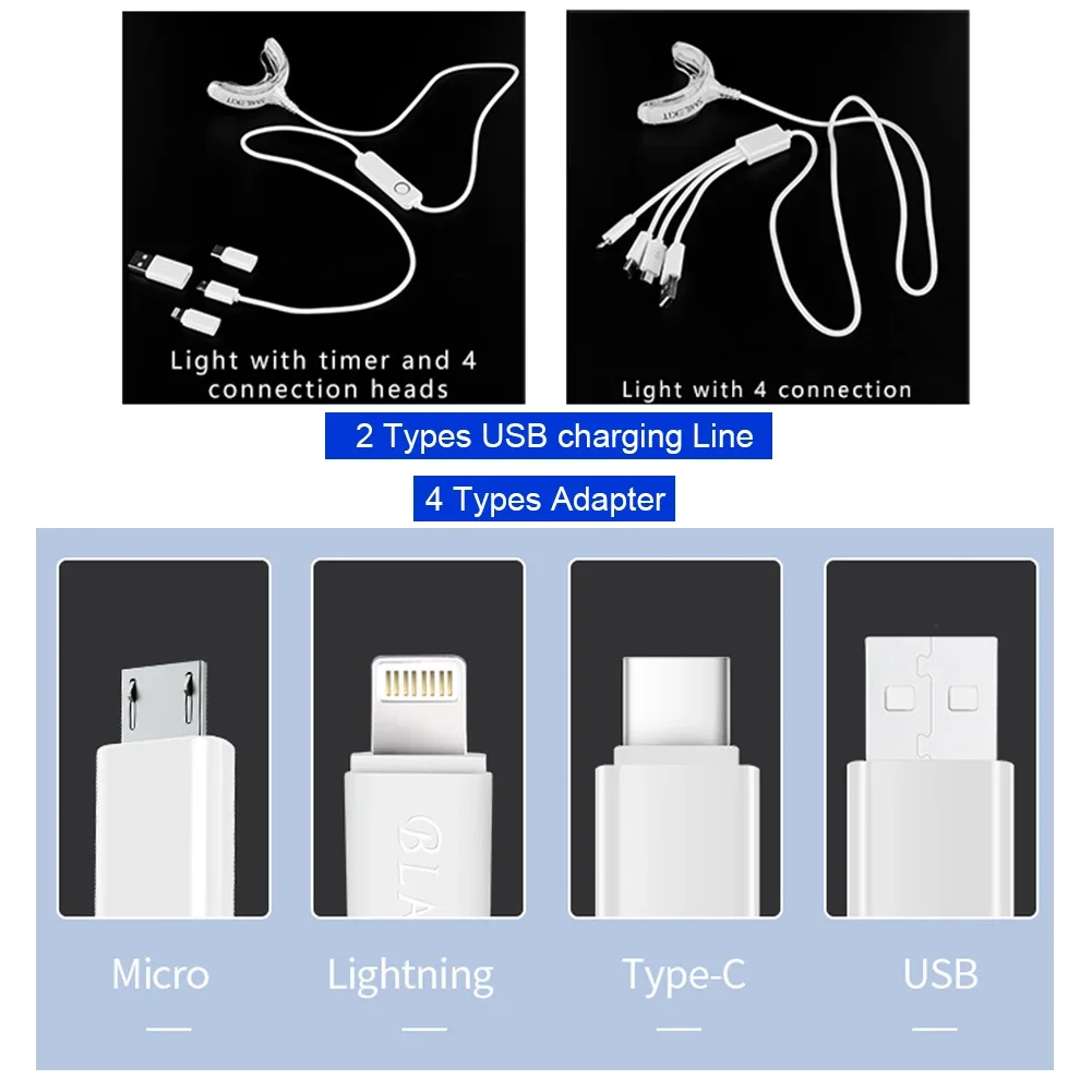 Smart Timing 16 LED Cold Light Teeth Whitening Kit Tooth Whitener Lamp Device Bleaching Peroxide Gel Oral Care Android IOS USB