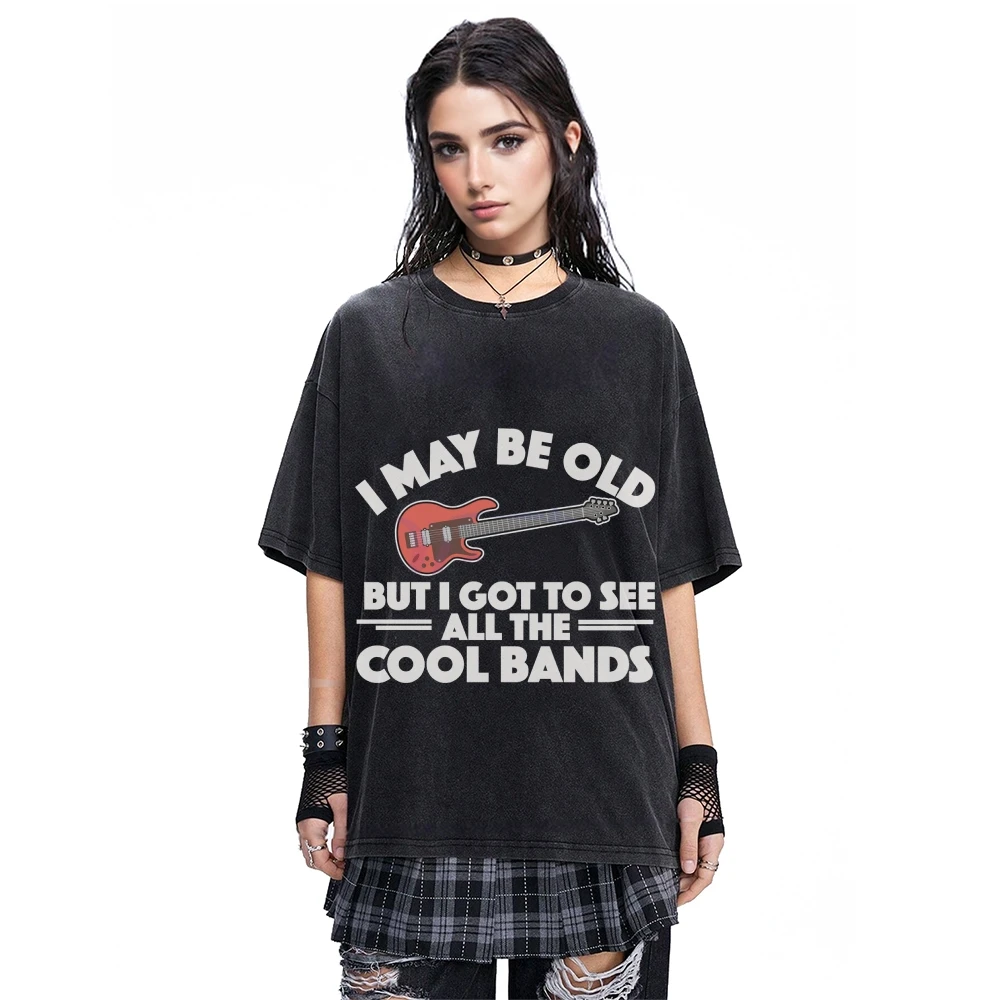 

Women's Y2K Graphic Tee Cool BandsGuitar Print Cutecore Rock VibeTrendy Washed Black T - ShirtUnique Streetwear
