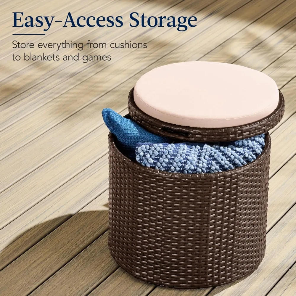 

Round Wicker Ottoman, Multipurpose Outdoor Furniture for Patio, Backyard, Additional Seating, Footrest, Side Table w/Storage