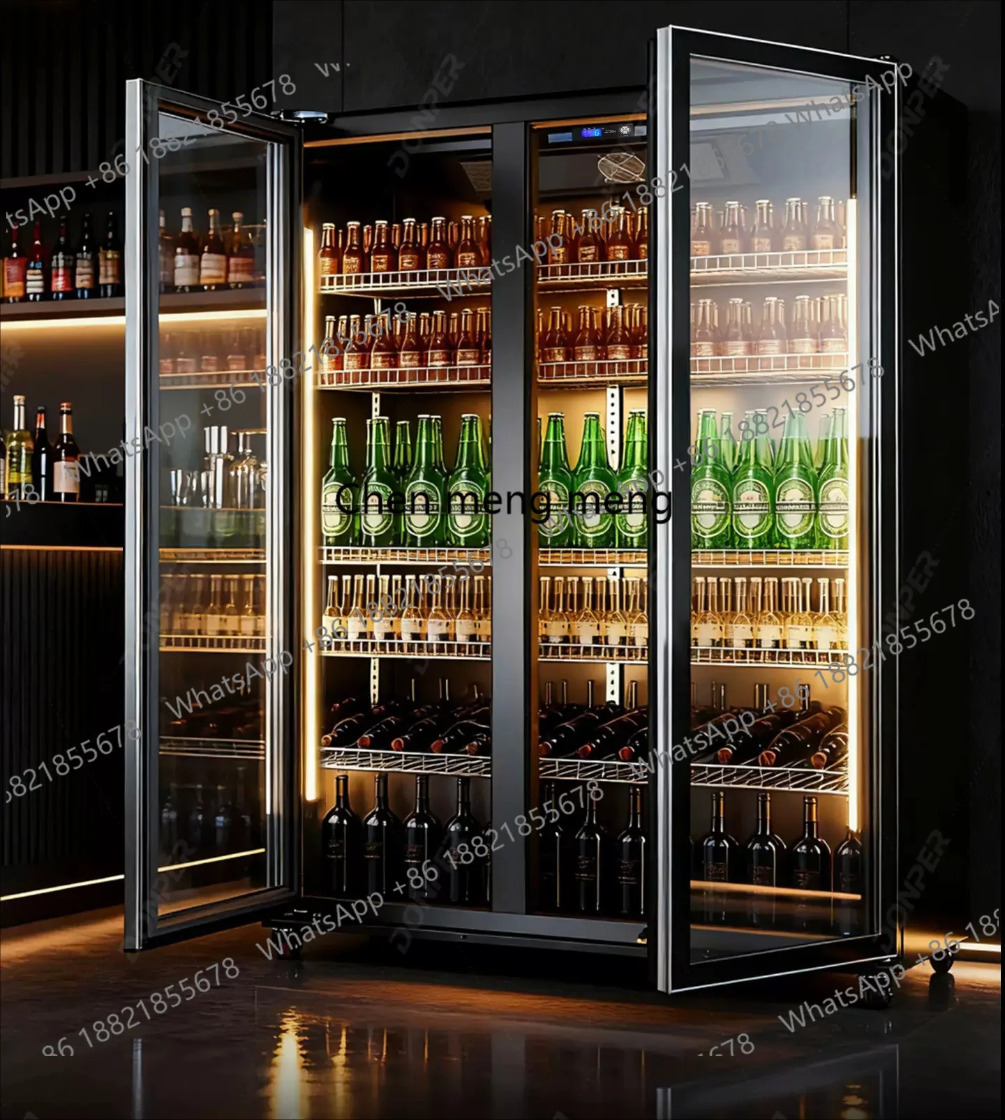 Refrigerated display, commercial vertical preservation, double-door freezer, air-cooled and frost-free three-door beer cabinet
