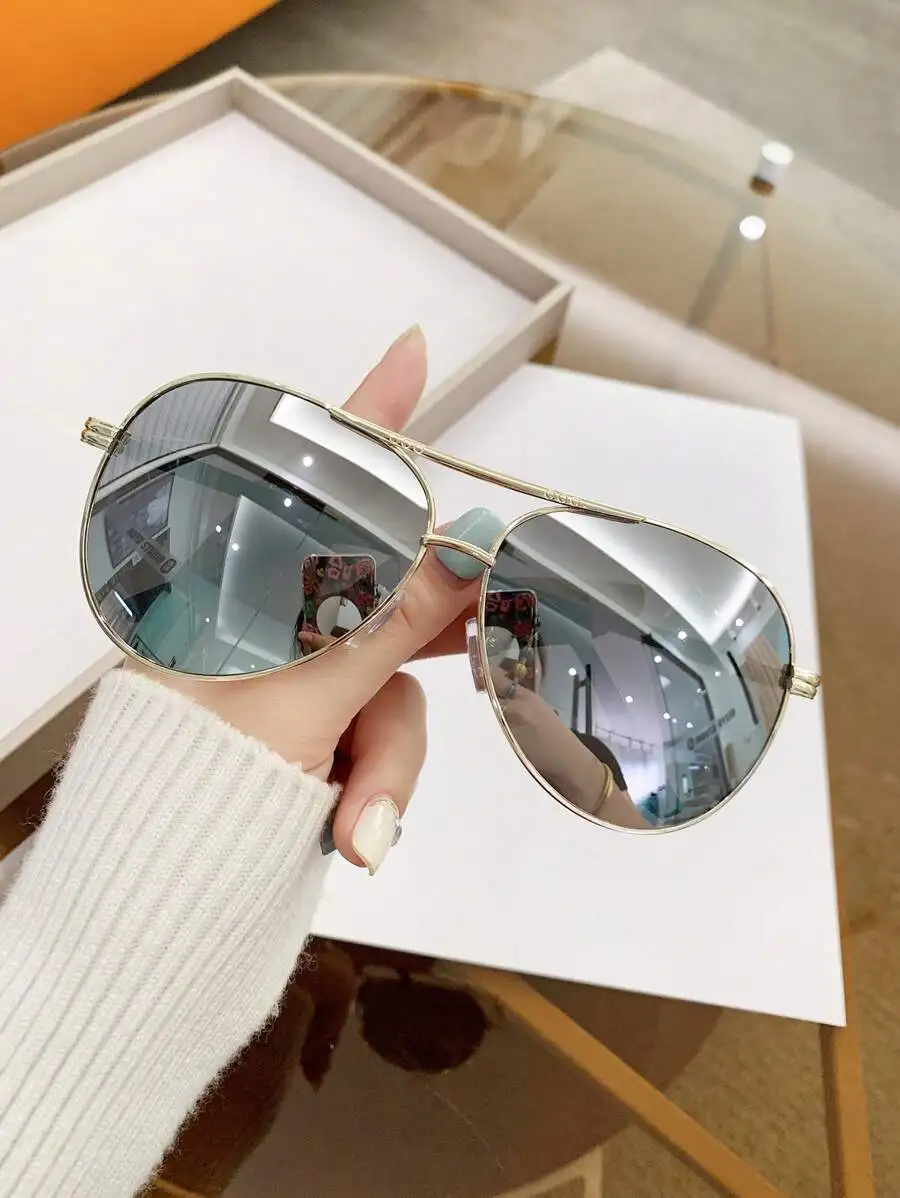 

Women's Metal Oval Frame Double Bridge Aviator Sunglasses with Mirror Lens