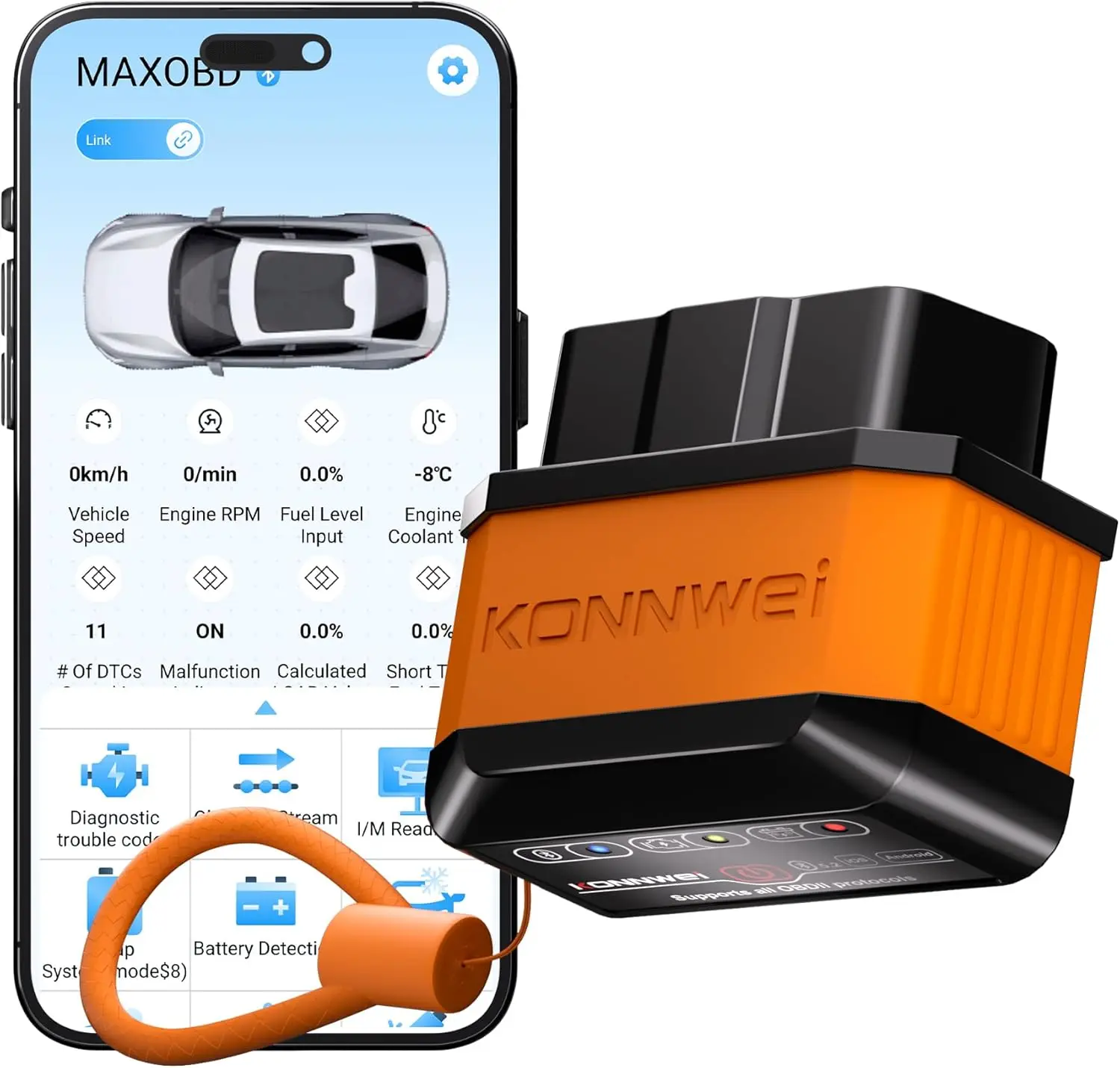 

Сканер OBD2 Bluetooth 5.2, автомобильный диагностический инструмент для iOS и Android, считыватель кодов двигателя с кнопкой питания