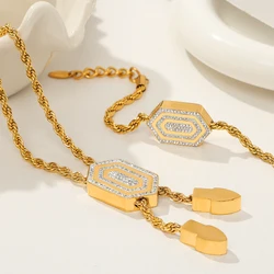 Fashion Hexagon Pendant Necklace Bracelets For Women Stainless Steel Twisted Chain Women Gold Silver Color Jewelry Sets