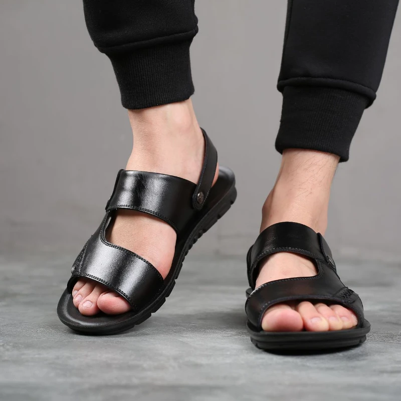 2024 Nieuwe Herensandalen Luxe Echt Lederen Herenschoenen Casual Antislip Strandslippers Comfortabele Open Neus Heren Sandalias 38-47